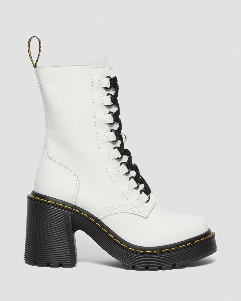 Dr Martens Chesney Leren Flared Heel Hakken Laarzen Dames Wit | NL 633RVD